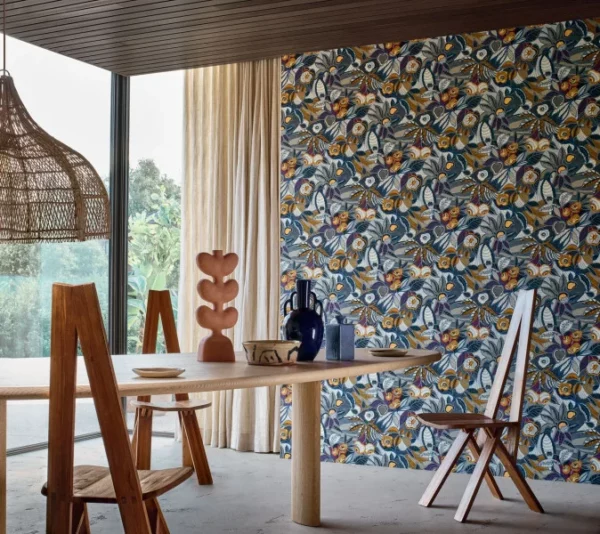 Tehuana Wallpaper - Marine / Ocre by Tehuana Wallpaper - Marine / Ocre from