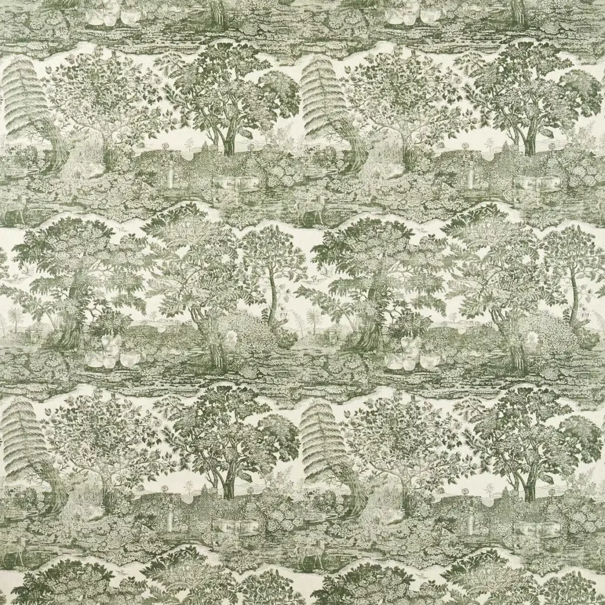 Highgrove Toile Fabric - Yew Green by green botanical cotton fabric from Sanderson