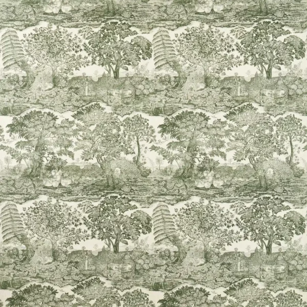 Highgrove Toile Fabric - Yew Green by green botanical cotton fabric from Sanderson