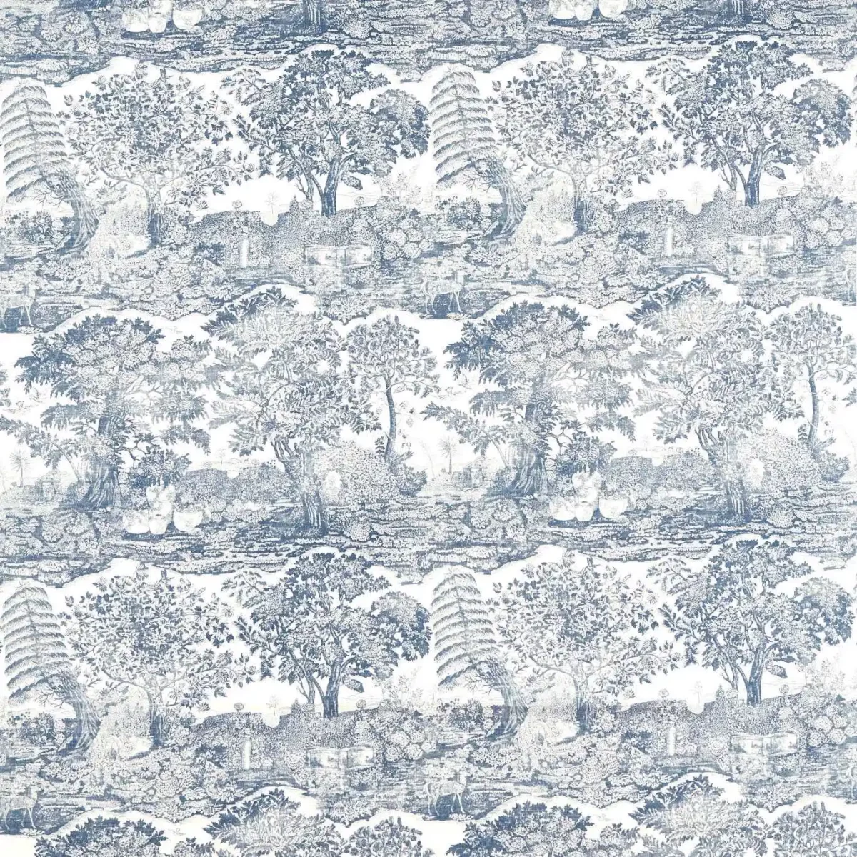 Highgrove Toile Fabric - Tetbury Blue by blue botanical cotton fabric from Sanderson