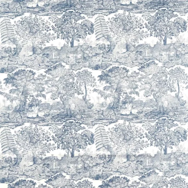 Highgrove Toile Fabric - Tetbury Blue by blue botanical cotton fabric from Sanderson