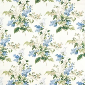 blue botanical linen fabric from Sanderson