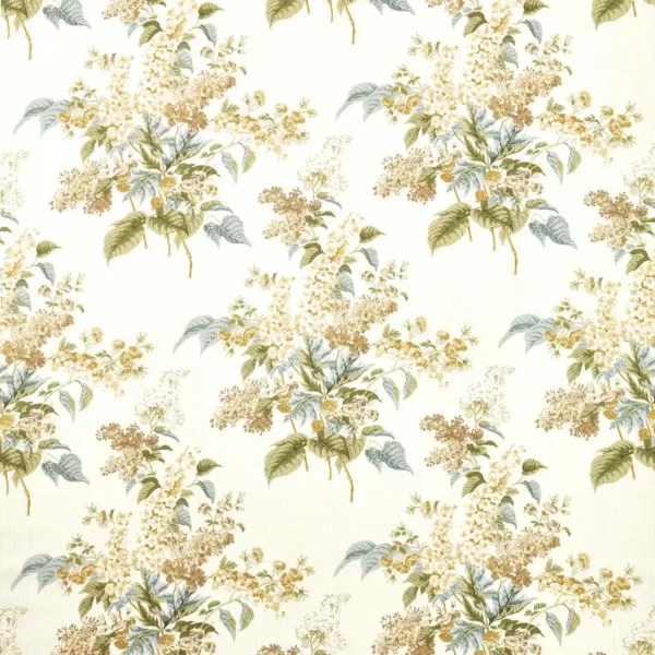 Delphinium & Lilac Fabric - Meadow Moss by green botanical linen fabric from Sanderson