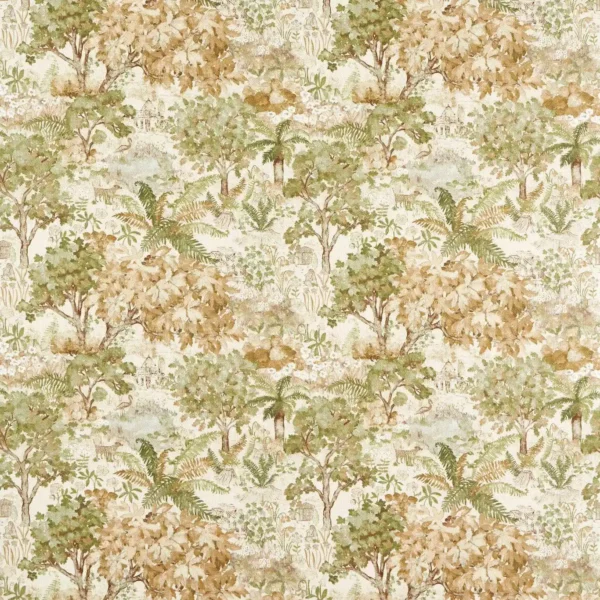 The Stumpery Fabric - Lichen by green botanical cotton fabric from Sanderson