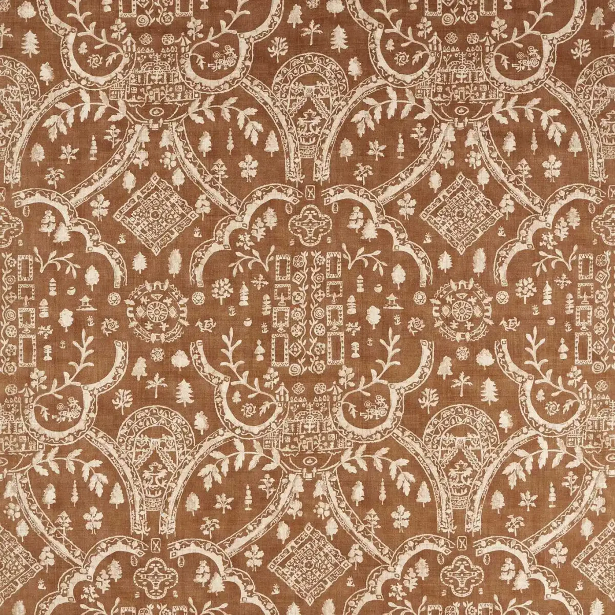 Topiary View Fabric - Muntjac by brown traditional printed fabric from Sanderson