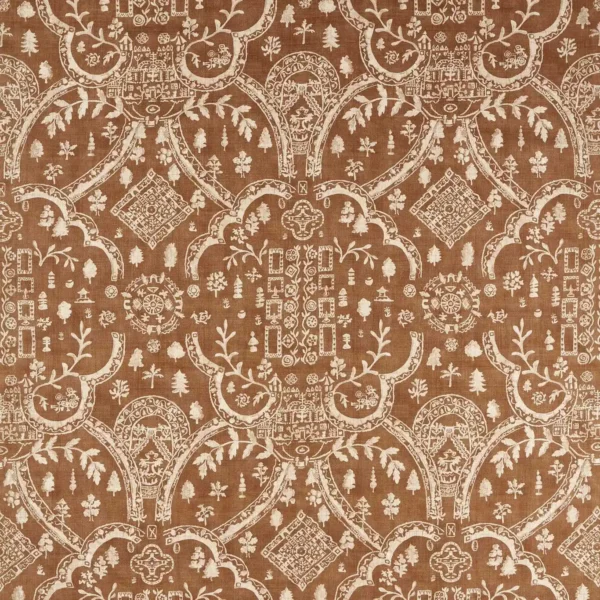 Topiary View Fabric - Muntjac by brown traditional printed fabric from Sanderson