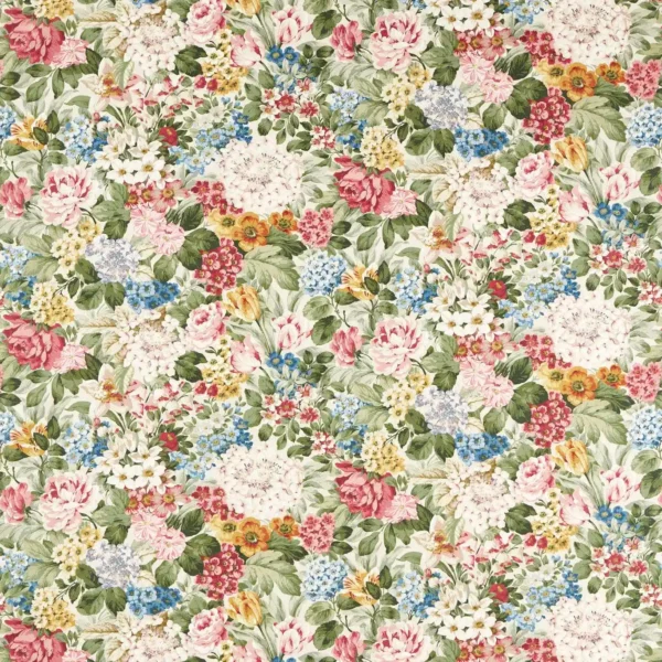 Hydrangea & Rose Fabric - Chintz by multicolour botanical printed fabric from Sanderson