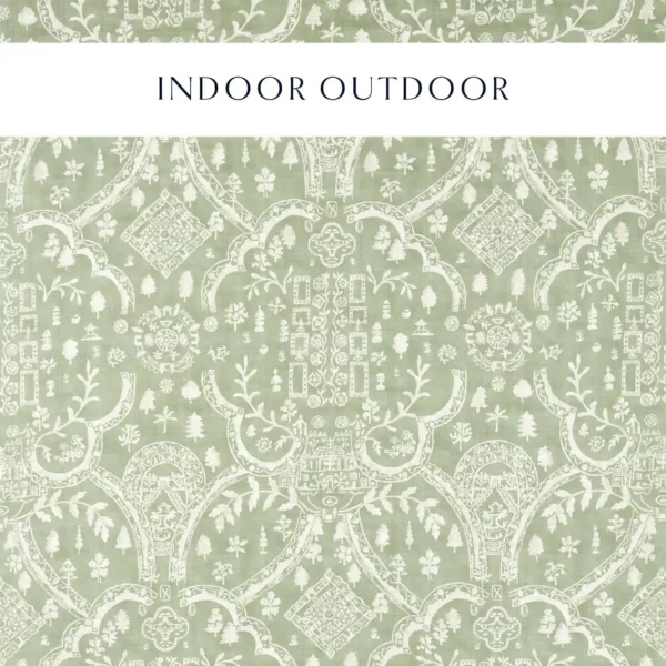 Topiary View Fabric - Thyme by green traditional printed fabric from Sanderson
