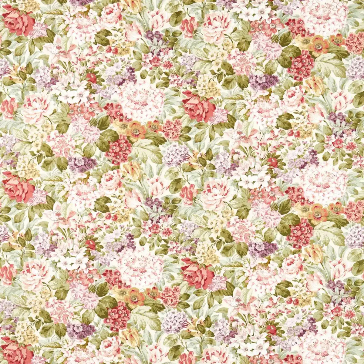 Hydrangea & Rose Fabric - High Tea by green botanical printed fabric from Sanderson