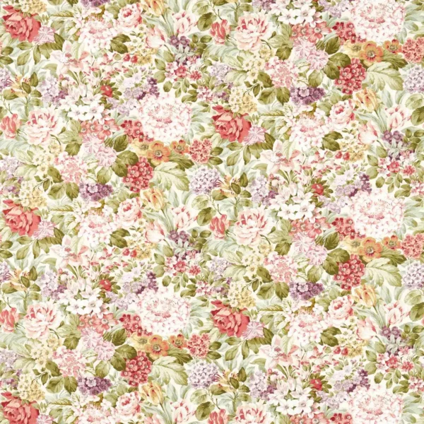 Hydrangea & Rose Fabric - High Tea by green botanical printed fabric from Sanderson