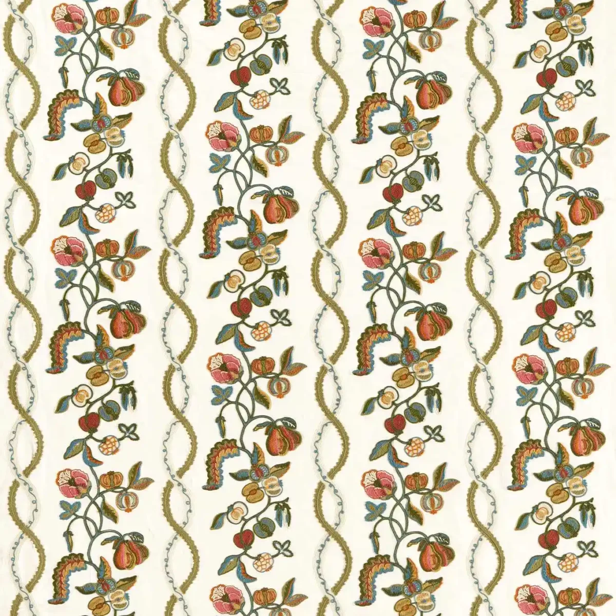 green botanical embroideried fabric from Sanderson