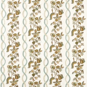 blue botanical embroideried fabric from Sanderson