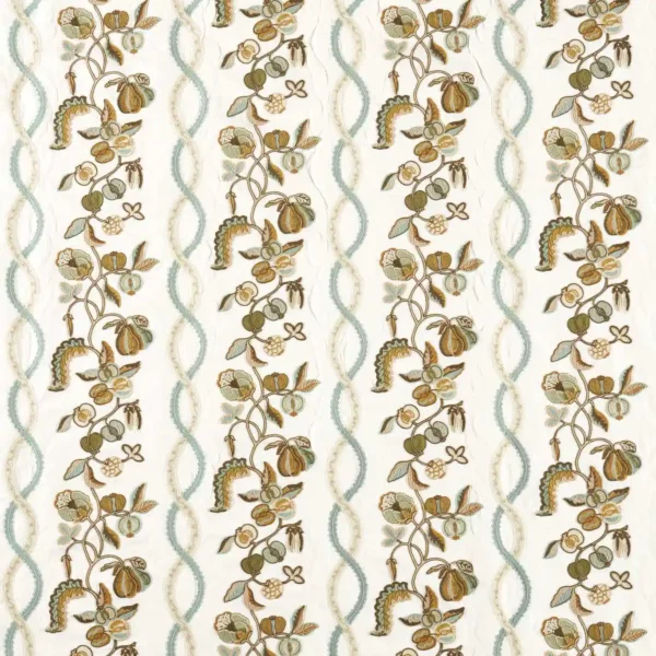 Kitchen Garden Fabric - Gloucestershire Pear by blue botanical embroideried fabric from Sanderson