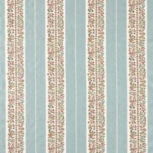 blue botanical embroideried fabric from Sanderson