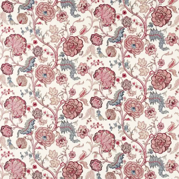 Salisbury Embroidery Fabric - Crimson by red botanical cotton fabric from Sanderson