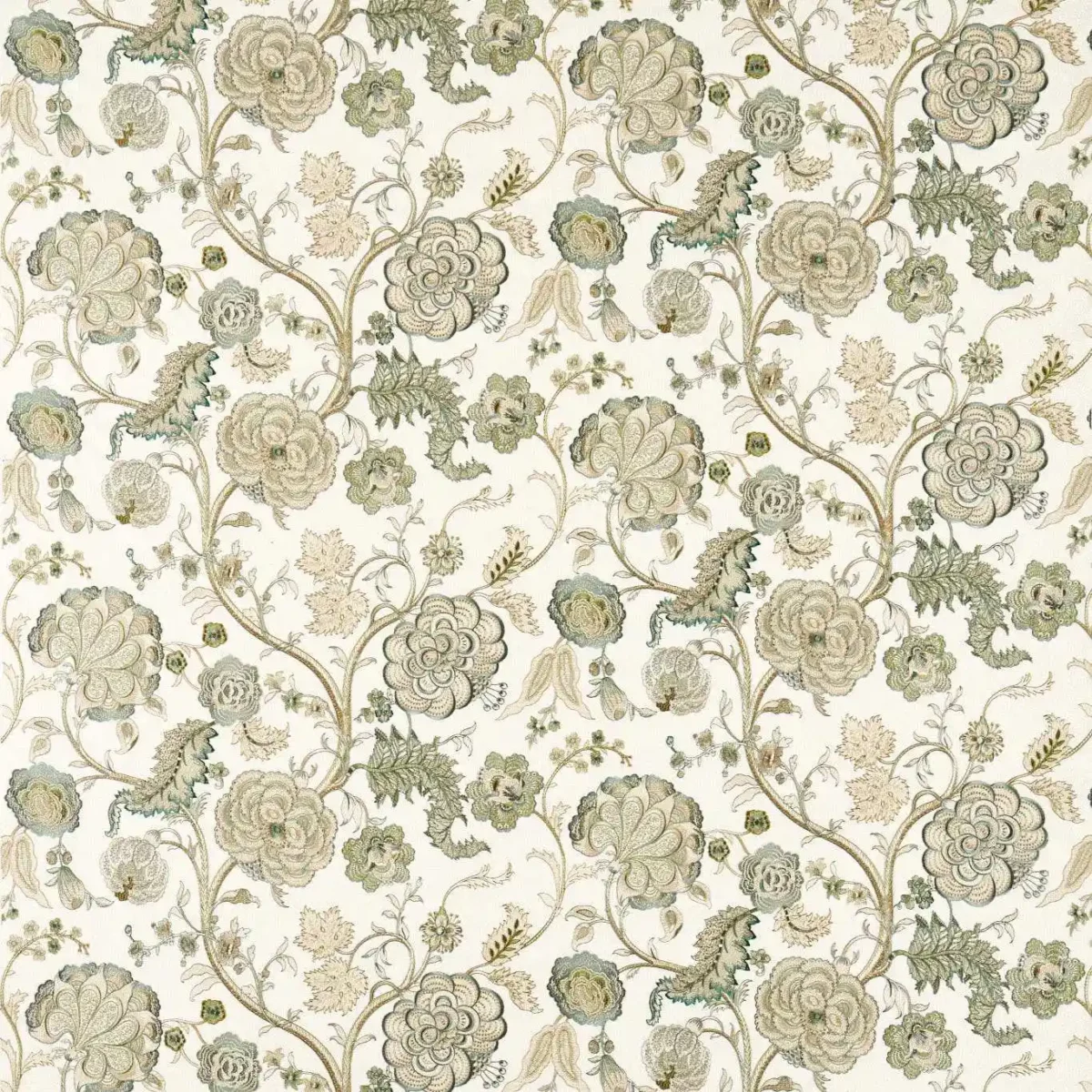 Salisbury Embroidery Fabric - Yew Green by green botanical cotton fabric from Sanderson