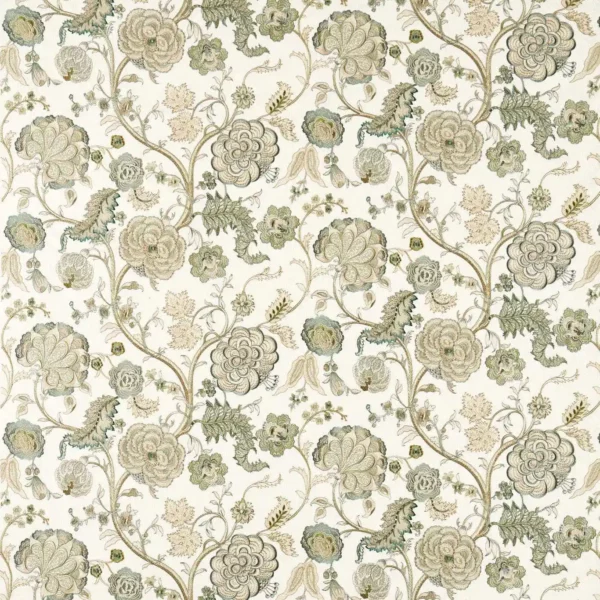 Salisbury Embroidery Fabric - Yew Green by green botanical cotton fabric from Sanderson