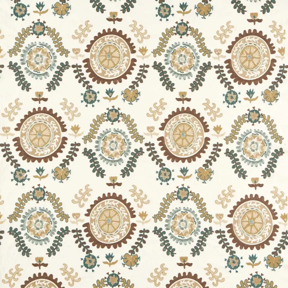 brown traditional embroideried fabric from Sanderson