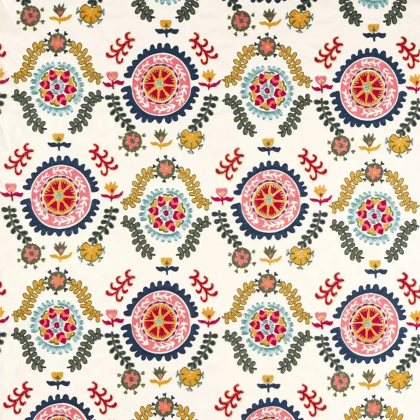 multicolour traditional embroideried fabric from Sanderson