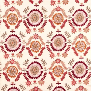red traditional embroideried fabric from Sanderson