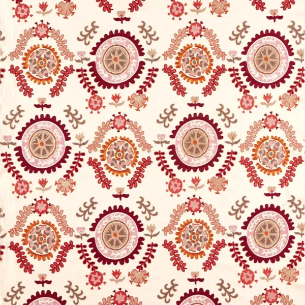 red traditional embroideried fabric from Sanderson