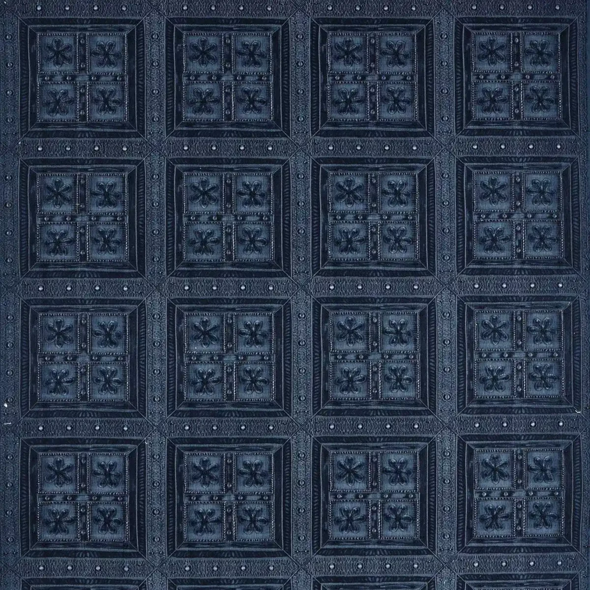 blue checked embroideried fabric from Sanderson