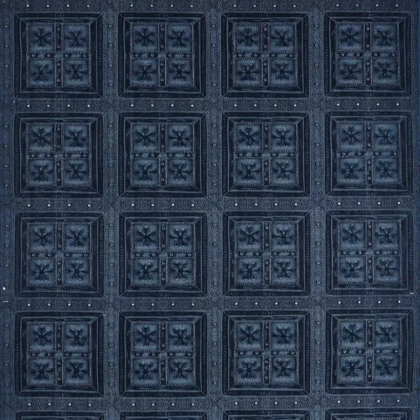 Shand Gate Fabric - Jodhpur Blue by blue checked embroideried fabric from Sanderson