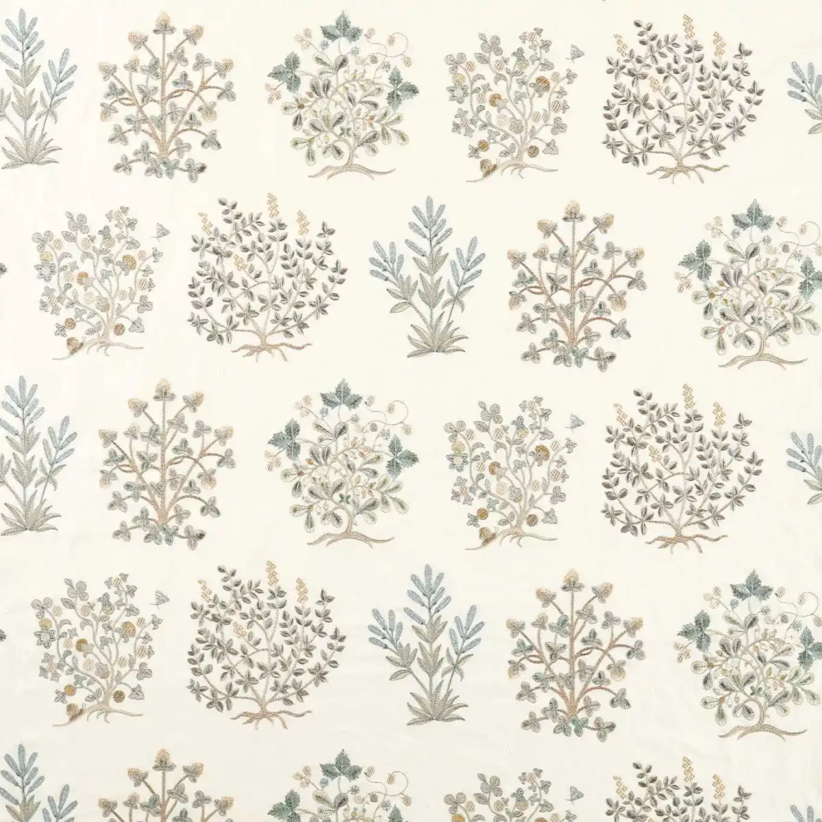 Thyme Walk Fabric - Mineral / Parchment by blue botanical embroideried fabric from Sanderson
