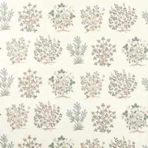 blue botanical embroideried fabric from Sanderson