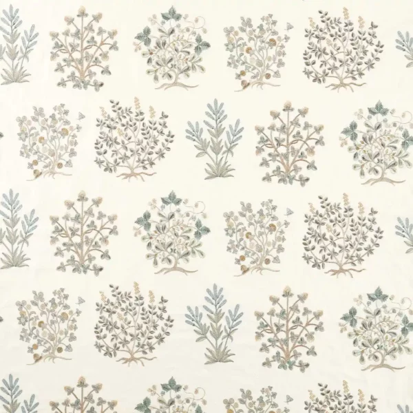 Thyme Walk Fabric - Mineral / Parchment by blue botanical embroideried fabric from Sanderson