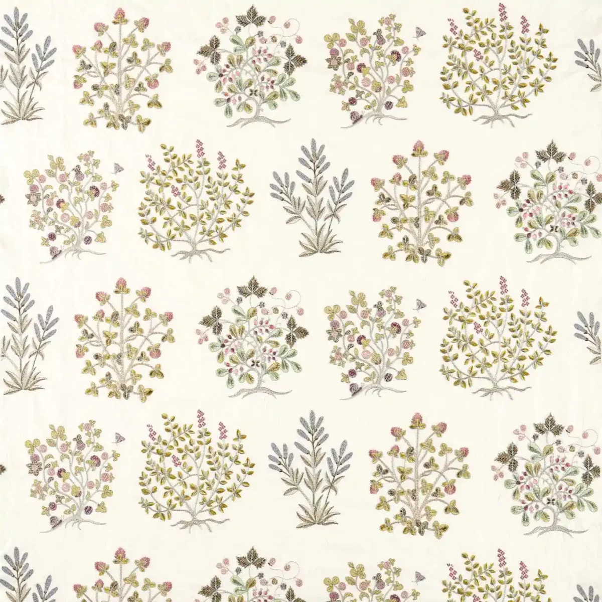 green botanical embroideried fabric from Sanderson
