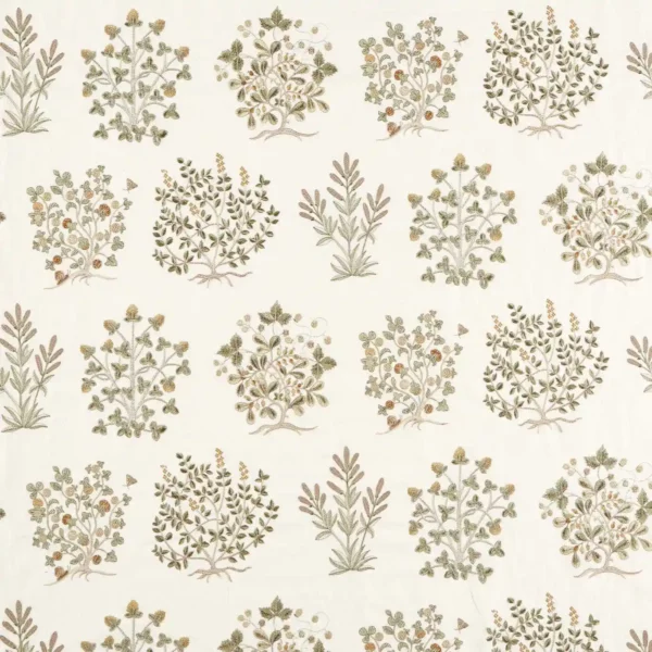Thyme Walk Fabric - Lichen / Gooseberry by green botanical embroideried fabric from Sanderson