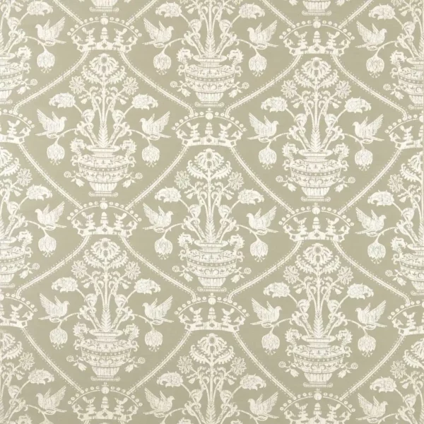 Highgrove Damask Fabric - Silver Green by green traditional cotton fabric from Sanderson