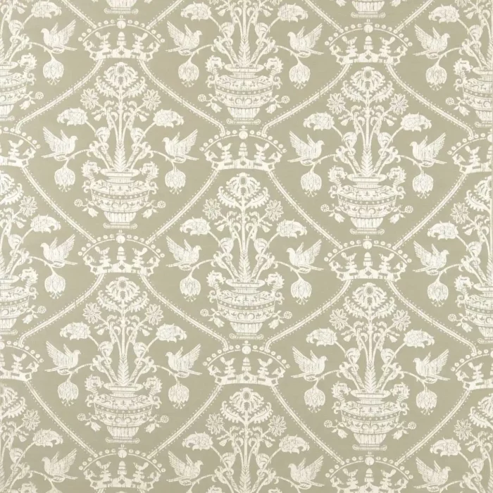 Highgrove Damask Fabric - Silver Green – Silver / Green swatch