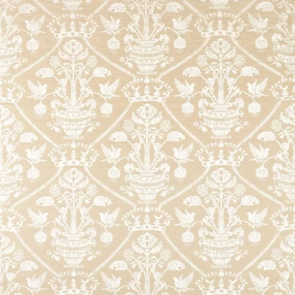 Highgrove Damask Fabric - Gritstone by neutral traditional cotton fabric from Sanderson