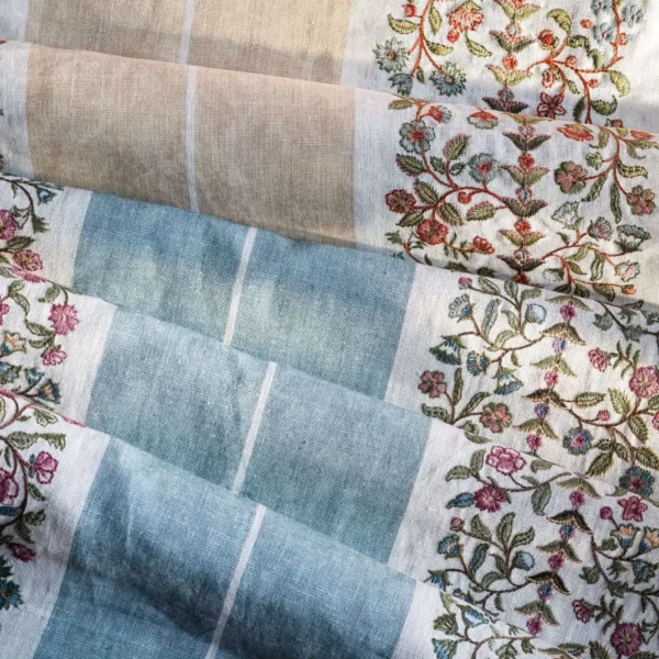 Pergola Embroidery Fabric - Mineral Blue by Pergola Embroidery Fabric - Mineral Blue from