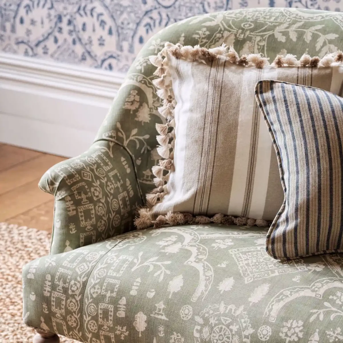 Topiary View Fabric - Tetbury Blue by Topiary View Fabric - Tetbury Blue from