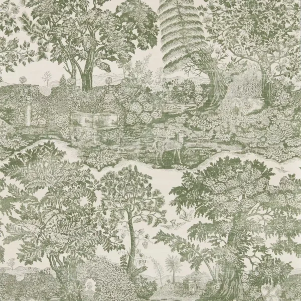 Highgrove Toile Wallpaper - Yew Green by green botanical wallpaper from sanderson