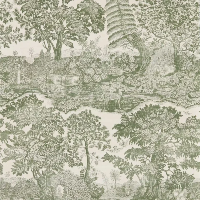 Highgrove Toile Wallpaper - Yew Green fabric swatch DHIP217479