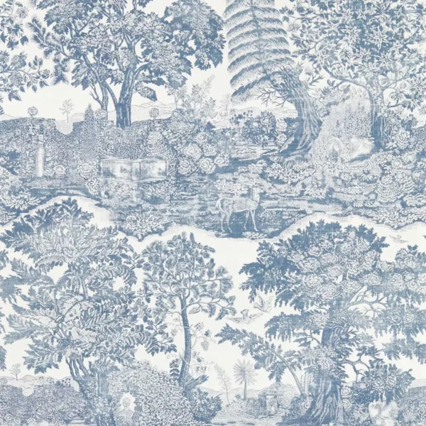 Highgrove Toile Wallpaper - Tetbury Blue by blue botanical wallpaper from sanderson