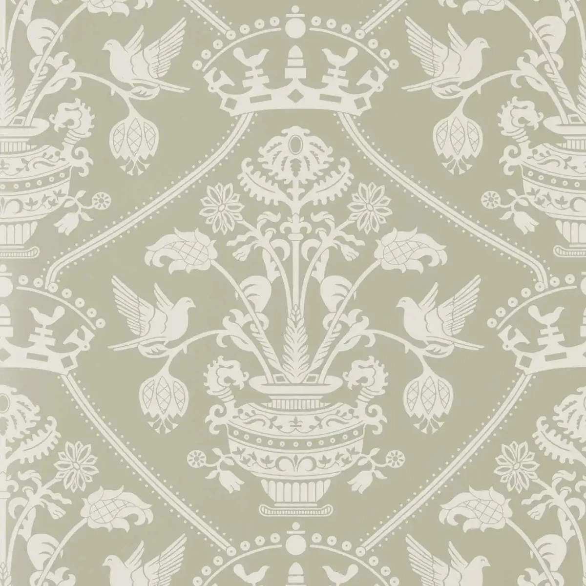 Highgrove Damask Wallpaper - Silver Green by green traditional wallpaper from sanderson