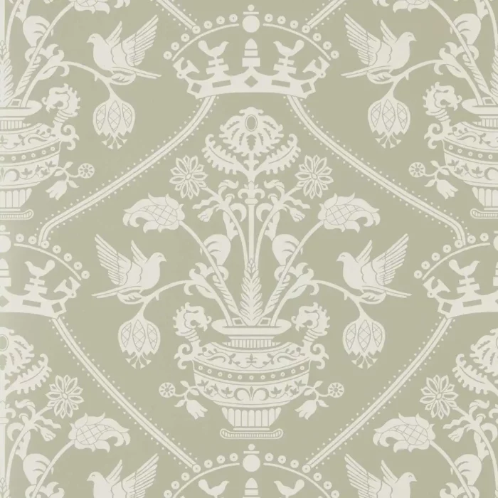 Highgrove Damask Wallpaper - Silver Green fabric swatch DHIP217502