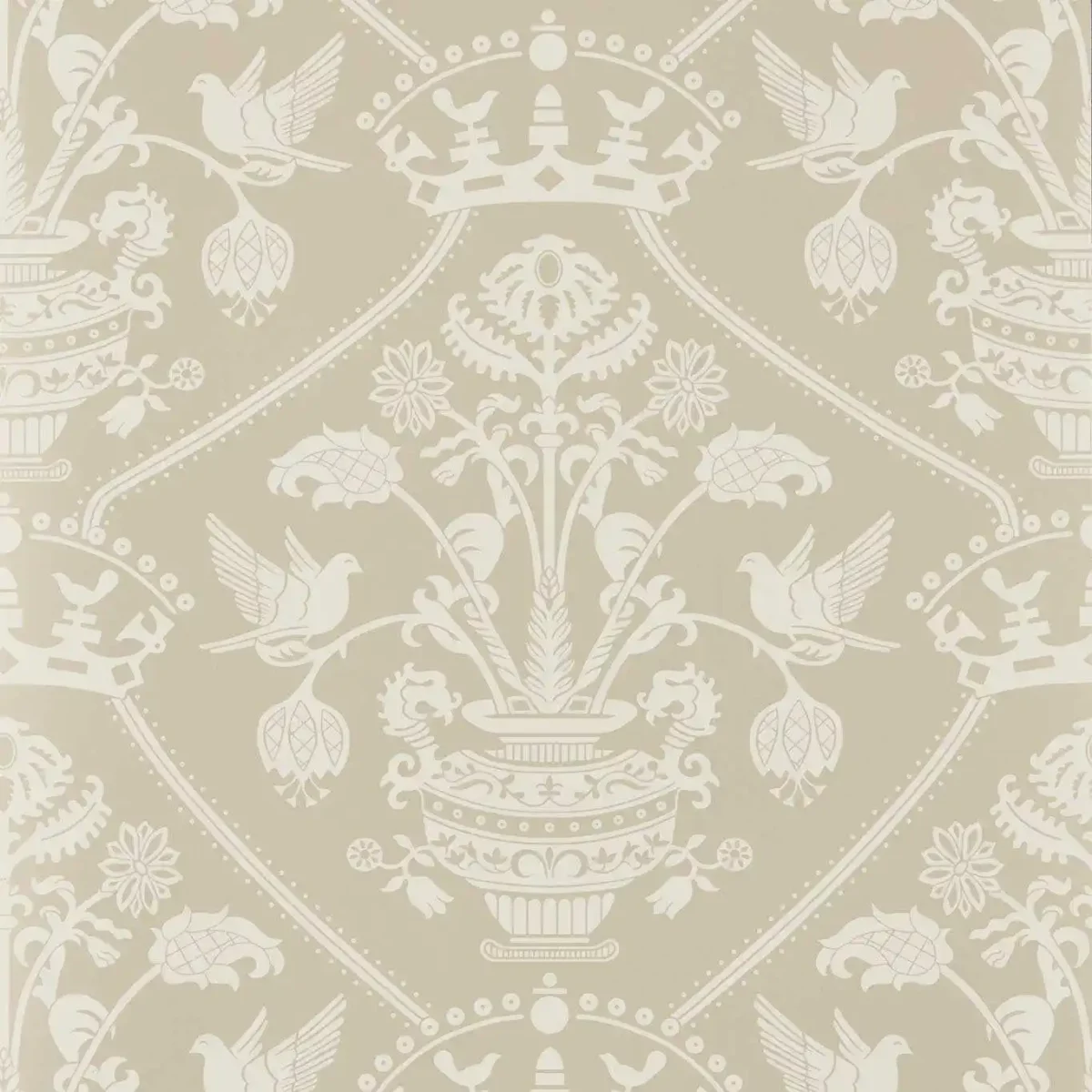 Highgrove Damask Wallpaper - Gritstone by neutral traditional wallpaper from sanderson