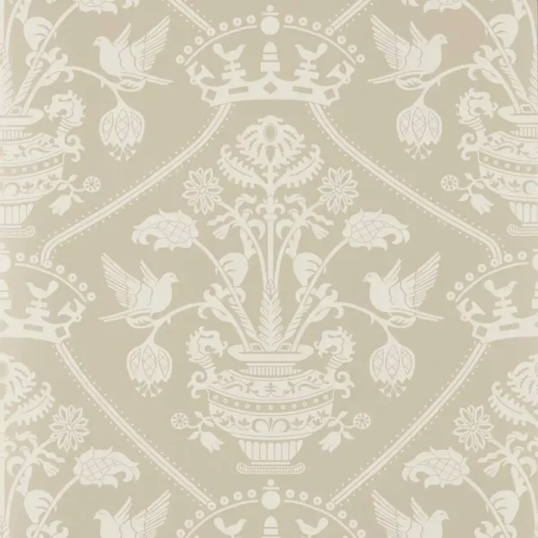 Highgrove Damask Wallpaper - Gritstone by neutral traditional wallpaper from sanderson
