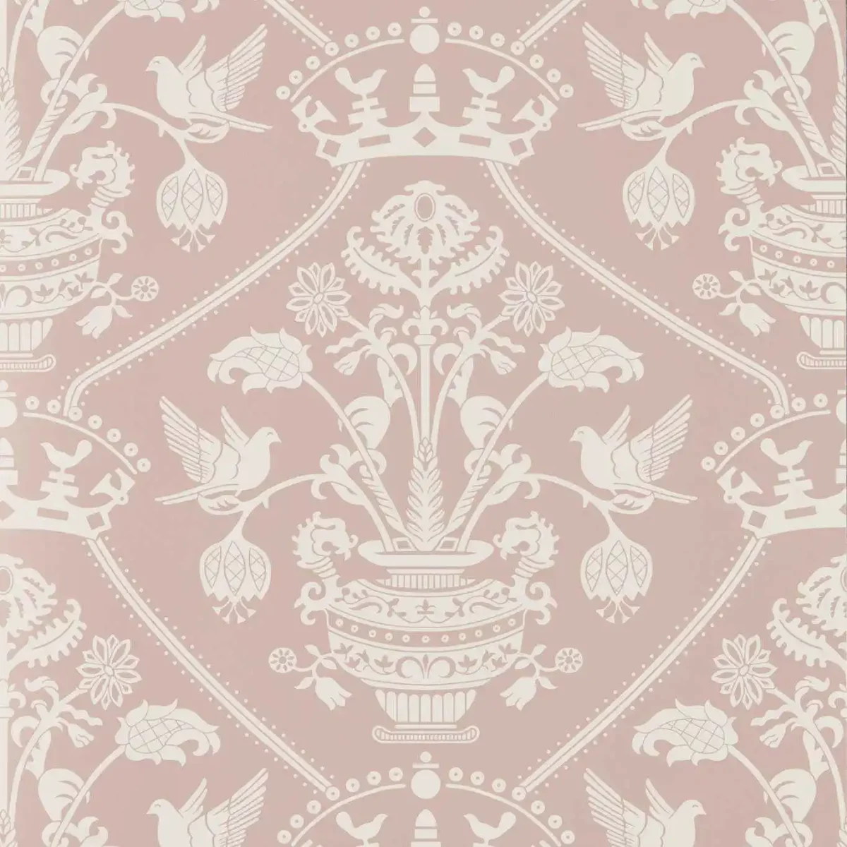 Highgrove Damask Wallpaper - Rose by pink traditional wallpaper from sanderson