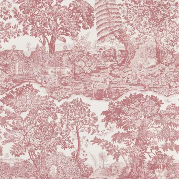 Highgrove Toile Wallpaper - Madder Rose fabric swatch DHIP217505