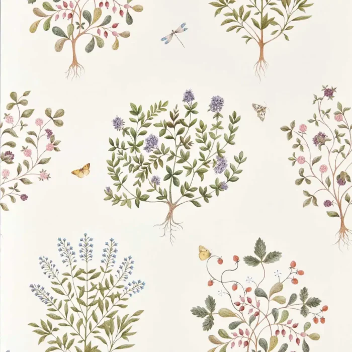 Thyme Walk Wallpaper - Damson / Quince fabric swatch DHIP217509