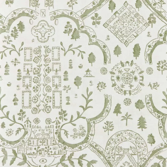 Topiary View Wallpaper - Thyme fabric swatch DHIP217511
