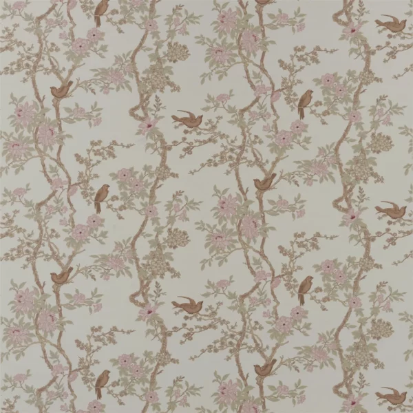 Marlowe Floral Silk Fabric - Latte by brown animal linen fabric from Ralph Lauren