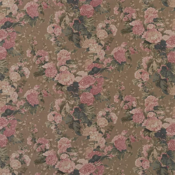 Alcea Floral Fabric - High Noon by brown botanical linen fabric from Ralph Lauren